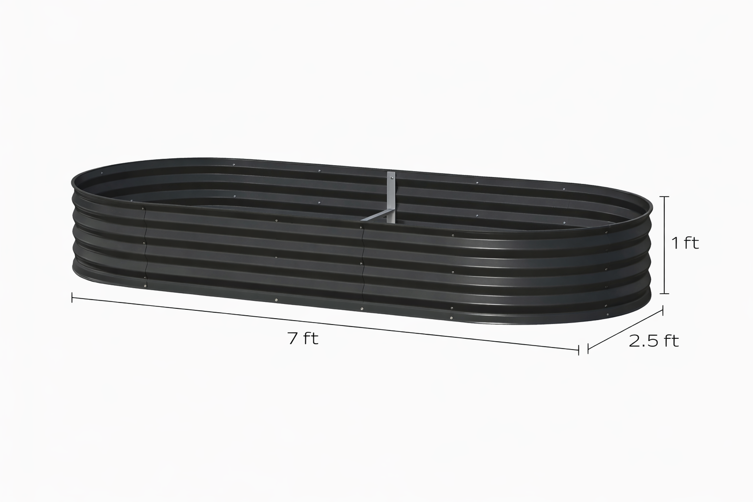 Black Galvanized Steel Raised Garden Bed – 7' x 3' x 1' – Oval Planter