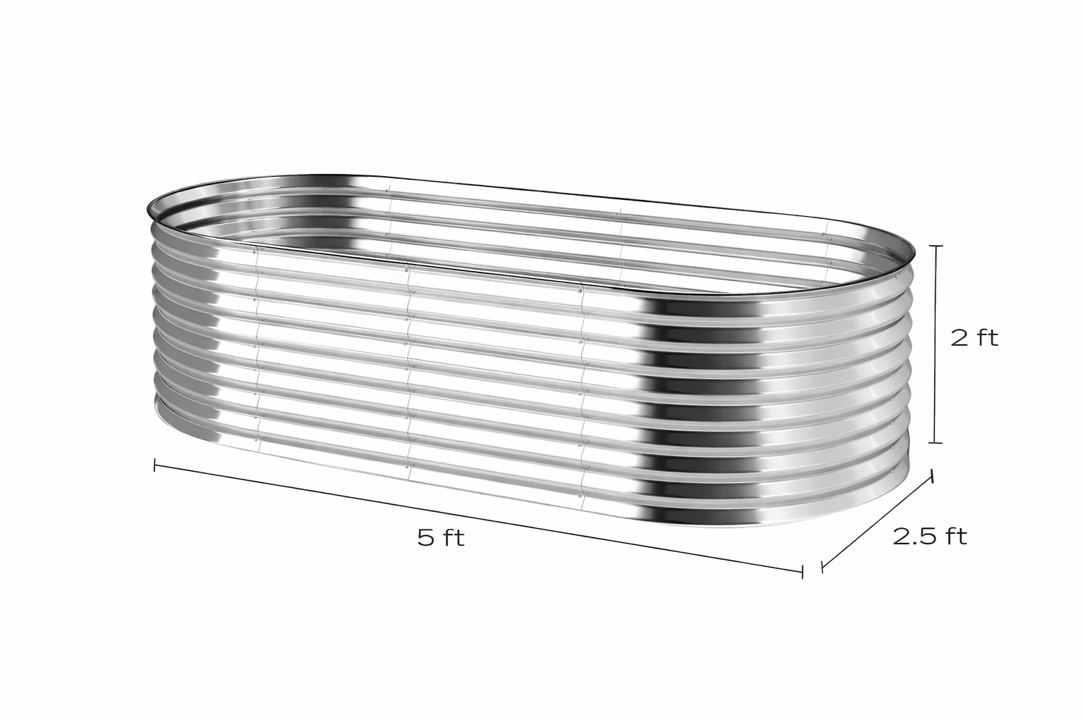 Galvanized Raised Garden Bed — 5′×2.5′, 2′ Deep