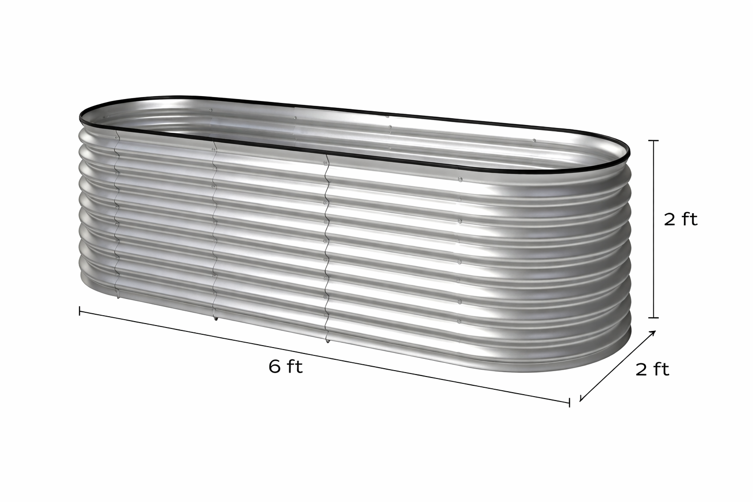 Oval Raised Garden Bed — 6′×2′, 22″ Deep