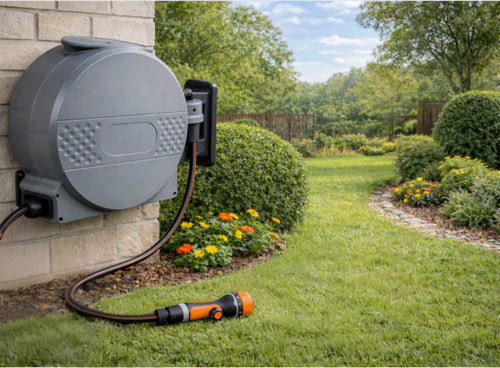Korva 30m Auto-Retract Wall Mounted Garden Hose Reel with 8-Pattern Spray Nozzle