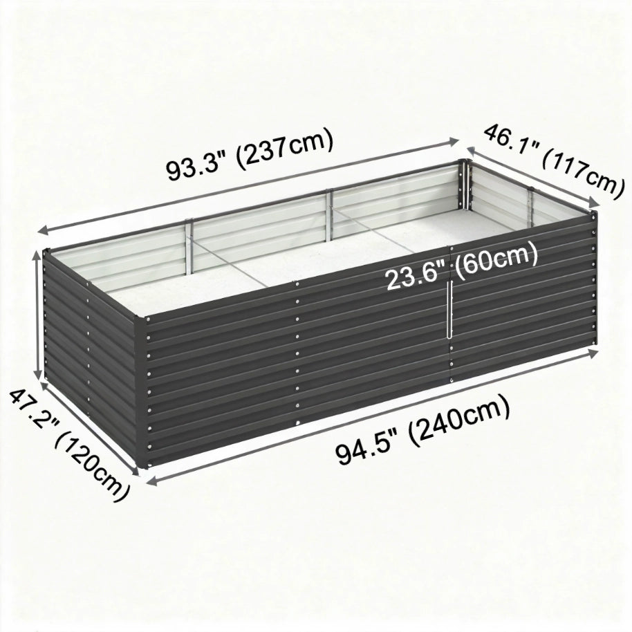 Dark Grey Galvanized Steel Raised Garden Bed – 8' x 4' x 2' – Rectangular Planter