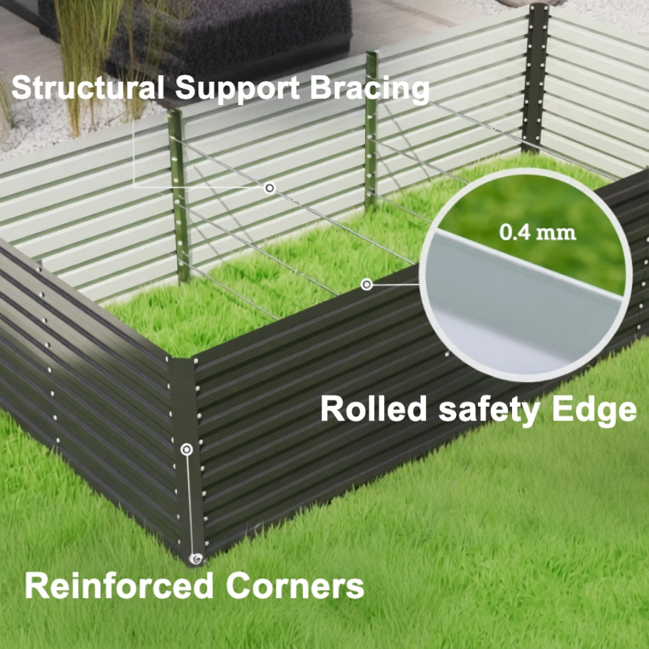 Dark Grey Galvanized Steel Raised Garden Bed – 8' x 4' x 2' – Rectangular Planter